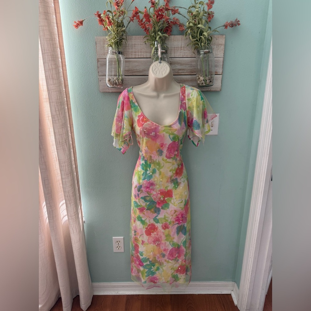 Floral Multicolor Dress- Rickie Freeman for T.J Nites~~ Beautiful Beading!!!!!!!